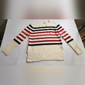 St. John's Bay Cream Sweater with Navy, Red, Pink & Brown Stripes